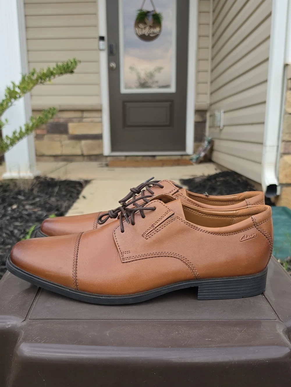 Clarks Men's Tilden Cap Oxford Flat Dark Tan Lea Size 13 Dress Shoe